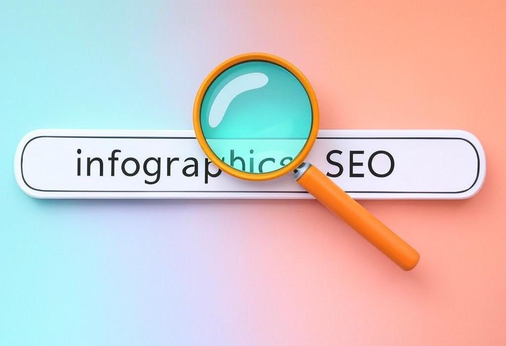 A search bar and a magnifying glass with a vivid gradient background exploring the topic of Infographics SEO: Unlock the visual power that drives traffic! Discover 12 proven ways eye-catching graphics boost your rankings and engage audiences. Ready to stand out from competitors?