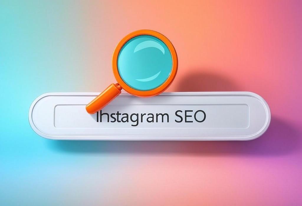 A search bar and a magnifying glass with a vivid gradient background exploring the topic of Instagram SEO: Unlock hidden growth strategies to skyrocket your visibility, get more followers, and turn your profile into an unstoppable traffic magnet. Learn the secrets pros don't share!