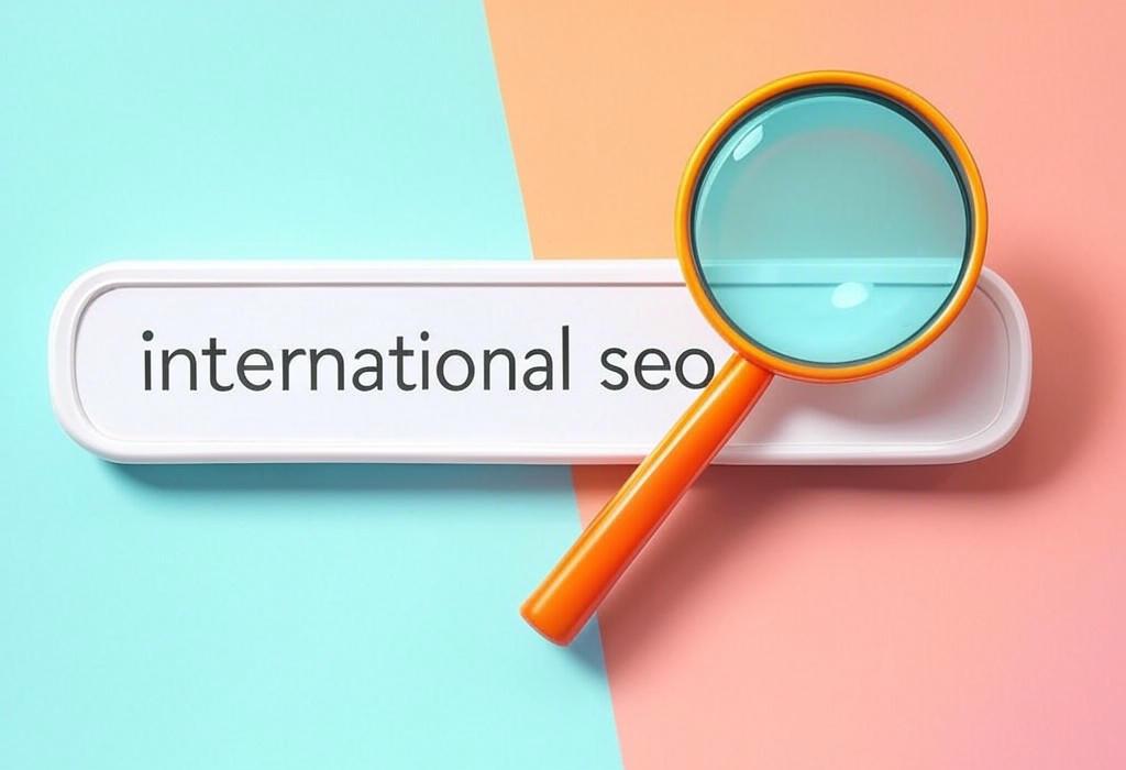 A search bar and a magnifying glass with a vivid gradient background exploring the topic of International SEO: Unlock global markets and boost your website visibility worldwide. Learn proven strategies to reach customers across borders and dominate search results in any language or region.
