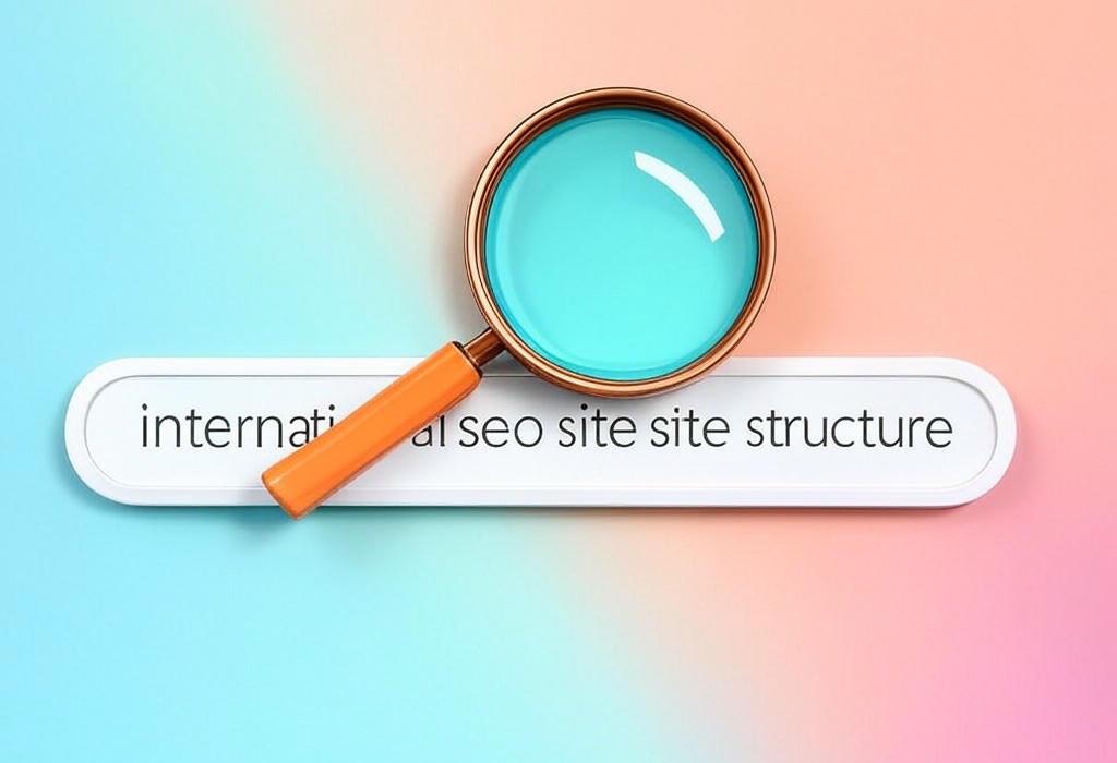 A search bar and a magnifying glass with a vivid gradient background exploring the topic of International SEO site structure made simple! Discover the best ways to expand your global reach online while avoiding common mistakes that limit your traffic potential and international growth.