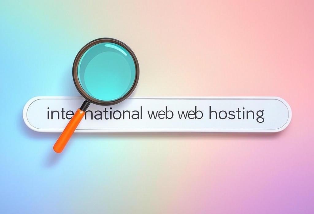 A search bar and a magnifying glass with a vivid gradient background exploring the topic of International web hosting choices impact your site's speed and SEO. Discover why server location matters and how to pick the perfect host for global success without technical headaches.