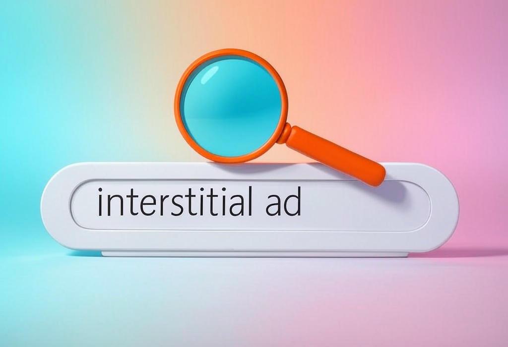 A search bar and a magnifying glass with a vivid gradient background exploring the topic of Interstitial ads pop up when you least expect them. Learn what they are, why websites use them, and how to make them work for your site without annoying your visitors.
