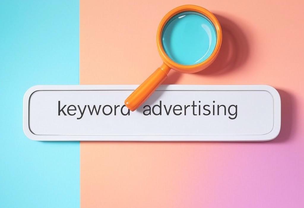 A search bar and a magnifying glass with a vivid gradient background exploring the topic of Keyword advertising is your secret weapon to reach customers actively searching for what you offer. Unlock powerful strategies to boost visibility, crush competitors, and maximize your ad budget without wasting a penny!