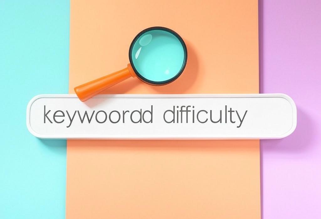 A search bar and a magnifying glass with a vivid gradient background exploring the topic of Keyword difficulty reveals how hard it'll be to rank for a term. Struggling to compete? Learn how to find keywords you can actually win with and boost your search visibility!