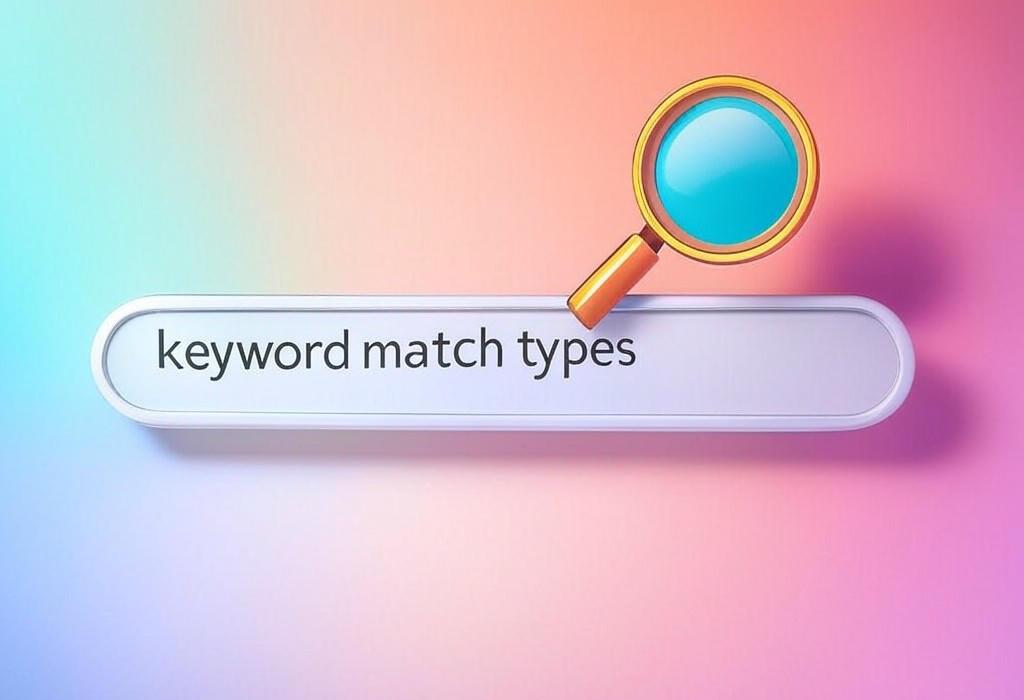 A search bar and a magnifying glass with a vivid gradient background exploring the topic of Keyword match types revealed: Unlock the secret to skyrocketing your PPC campaigns with these game-changing strategies. Stop wasting ad budget and start converting!