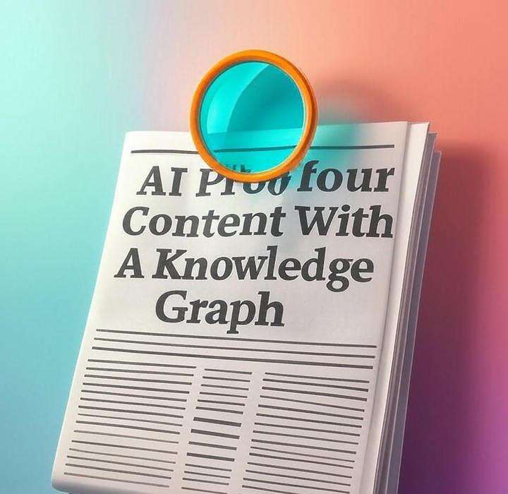A newspaper and a magnifying glass with a vivid gradient background exploring the topic of Is AI making your content obsolete? Fight back by merging SEO with your unique knowledge graph. Here's how to create content that's impossible to duplicate.