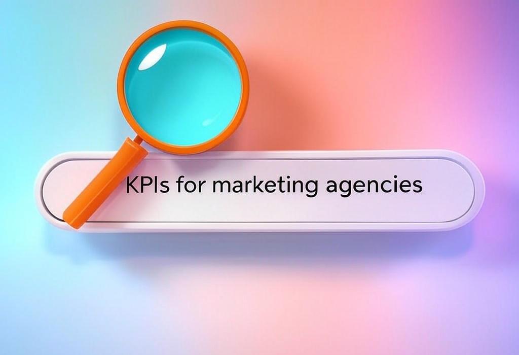 A search bar and a magnifying glass with a vivid gradient background exploring the topic of KPIs for marketing agencies: Uncover the secret metrics that top performers track to skyrocket results and impress clients. Ready to measure what truly matters?