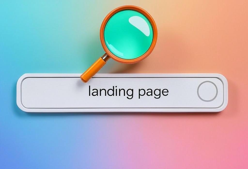 A search bar and a magnifying glass with a vivid gradient background exploring the topic of Landing pages convert visitors into customers. Learn how to design high-converting landing pages that drive action, boost sales, and generate leads. Unlock the secrets now!