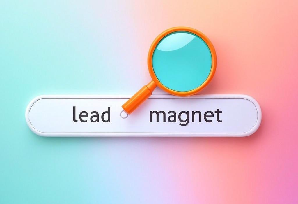 A search bar and a magnifying glass with a vivid gradient background exploring the topic of Lead magnets turn curious visitors into loyal customers. Discover how to create irresistible offers that capture emails and boost conversions without breaking your budget. Click for insider tips!
