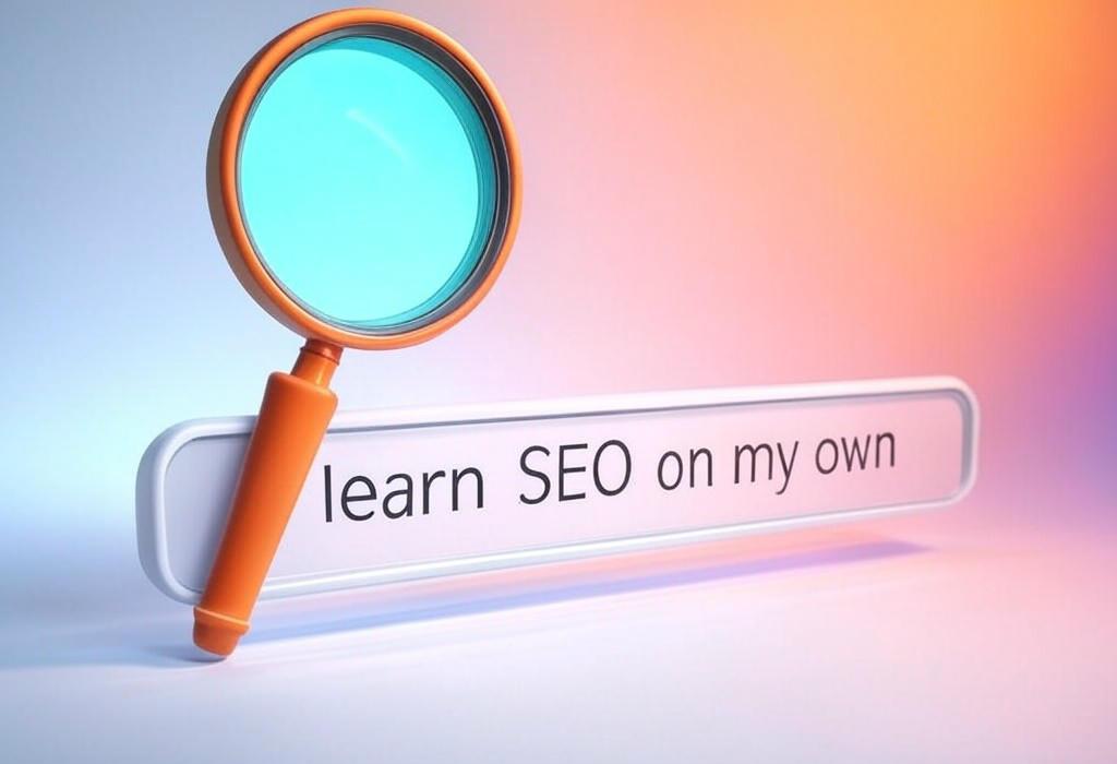 A search bar and a magnifying glass with a vivid gradient background exploring the topic of Learn SEO on your own with our proven DIY strategies! Discover insider secrets, save thousands on agencies, and start ranking higher. Master search engines without expensive courses.