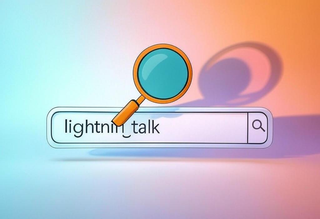 A search bar and a magnifying glass with a vivid gradient background exploring the topic of Lightning talks: Master the art of rapid-fire presentations in minutes! Learn 16 proven strategies to captivate your audience and deliver a memorable message in this quick guide.