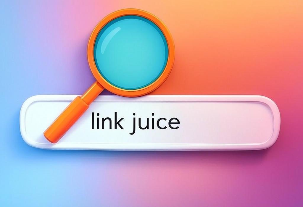 A search bar and a magnifying glass with a vivid gradient background exploring the topic of Link juice flows through your website like a superpower. Discover how to harness this SEO energy to boost your rankings and leave competitors wondering what your secret weapon is.