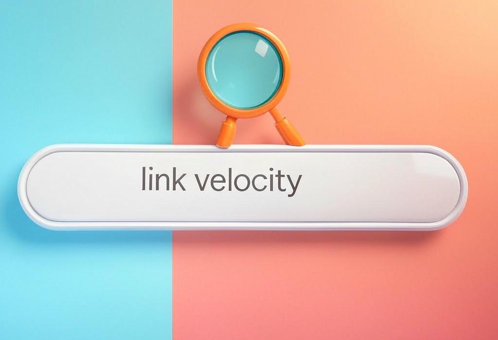 A search bar and a magnifying glass with a vivid gradient background exploring the topic of Link velocity: the rate at which your site gains backlinks can make or break your SEO. Learn how to boost it safely and avoid penalties that could tank your rankings.