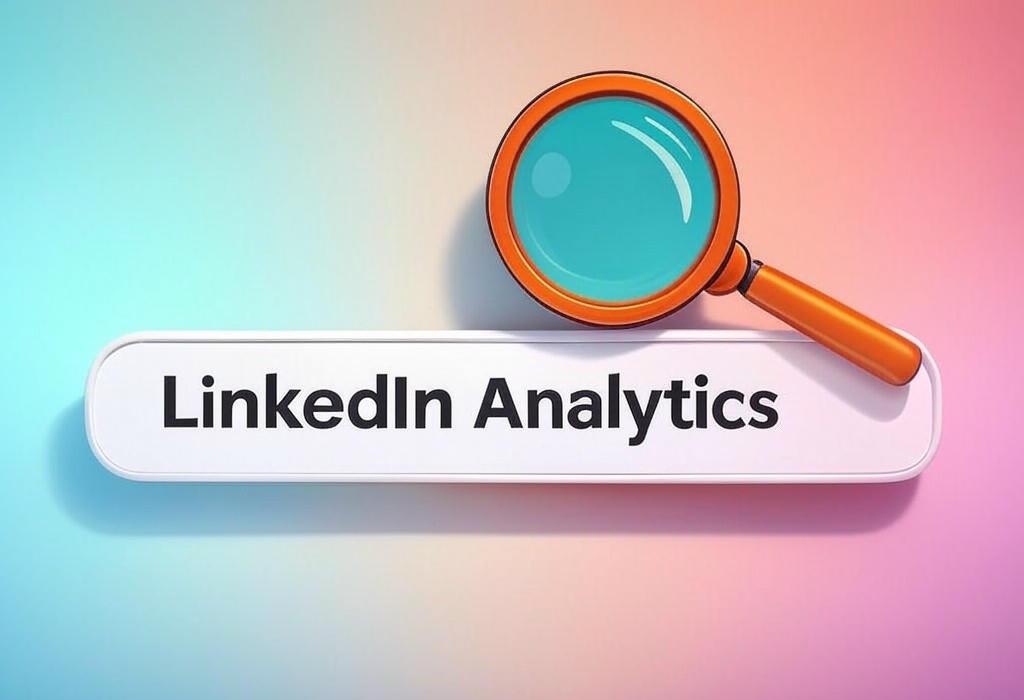 A search bar and a magnifying glass with a vivid gradient background exploring the topic of LinkedIn Analytics revealed: Unlock hidden insights to supercharge your profile, grow your network, and outshine competitors. Stop guessing, start measuring your success now!