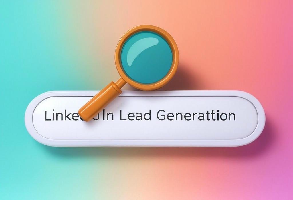 A search bar and a magnifying glass with a vivid gradient background exploring the topic of LinkedIn lead generation made simple: Transform your profile into a prospect magnet with proven strategies that convert connections into loyal customers. Start today!