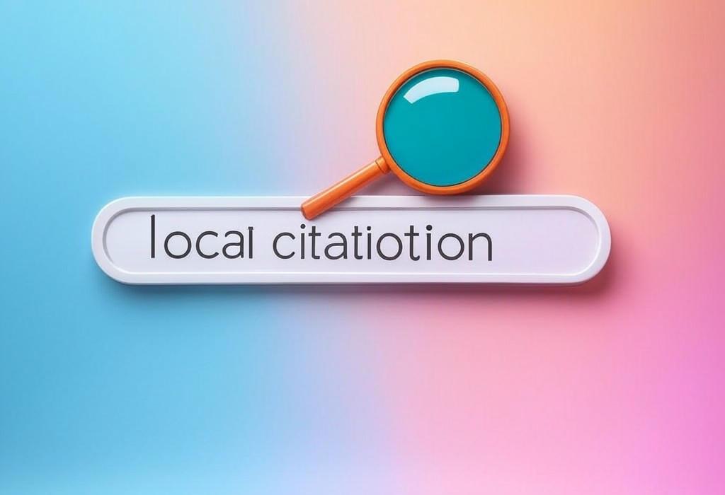 A search bar and a magnifying glass with a vivid gradient background exploring the topic of Local citations boost your business visibility where it matters most: in your neighborhood. Discover how these online mentions can skyrocket your local SEO and attract more customers to your doorstep.