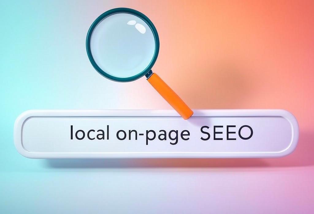 A search bar and a magnifying glass with a vivid gradient background exploring the topic of Local on-page SEO secrets revealed! Boost your business visibility where it matters most. Discover simple tricks to rank higher in local searches and attract nearby customers like a magnet.