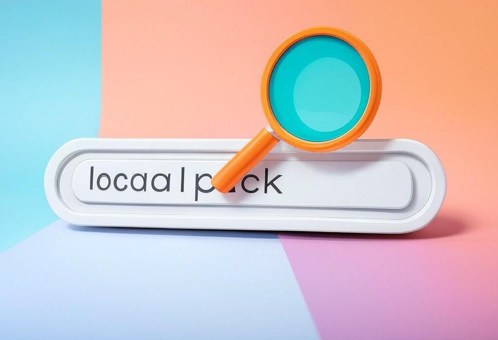 A search bar and a magnifying glass with a vivid gradient background exploring the topic of Local pack: The coveted Google real estate that puts your business on the map! Learn how to claim your spot in these prime search results and watch local customers find you before competitors.