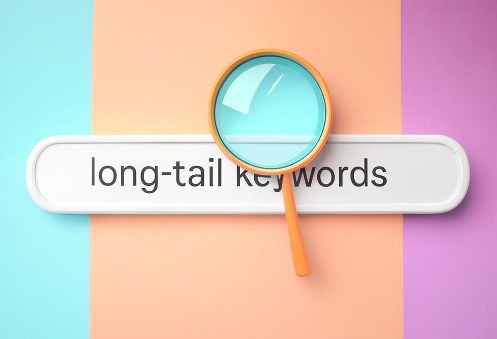 A search bar and a magnifying glass with a vivid gradient background exploring the topic of Long-tail keywords unlock hidden traffic gold mines that your competitors miss. Discover how to find these search gems and boost your rankings while attracting visitors who are ready to convert!
