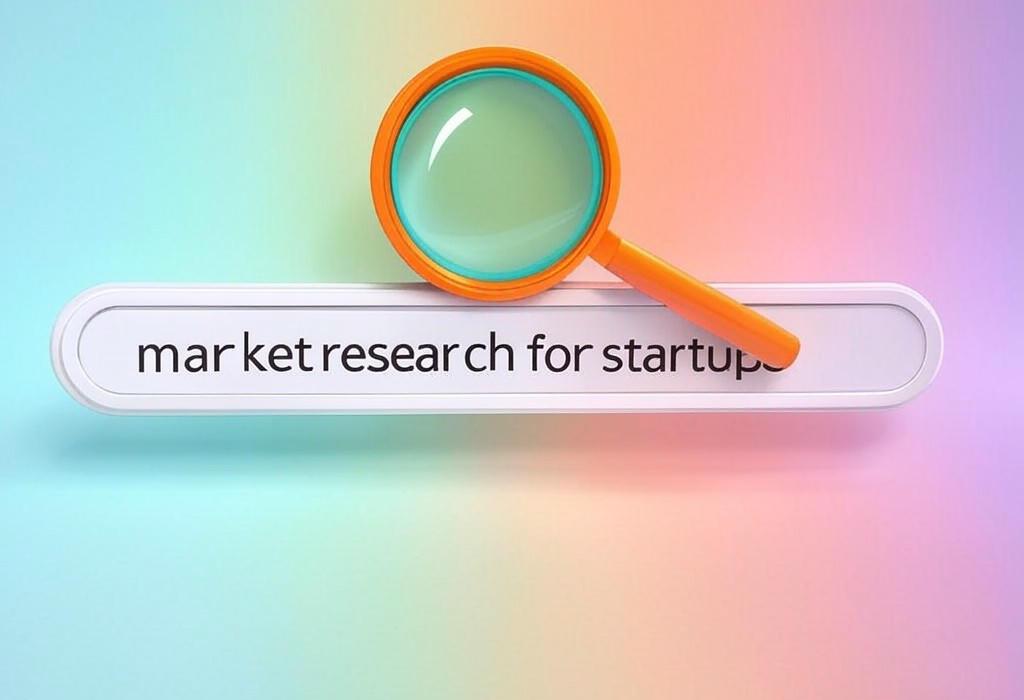 A search bar and a magnifying glass with a vivid gradient background exploring the topic of Market research for startups doesn't have to be complicated. Discover simple, cost-effective methods to understand your audience and gain a competitive edge without breaking the bank.