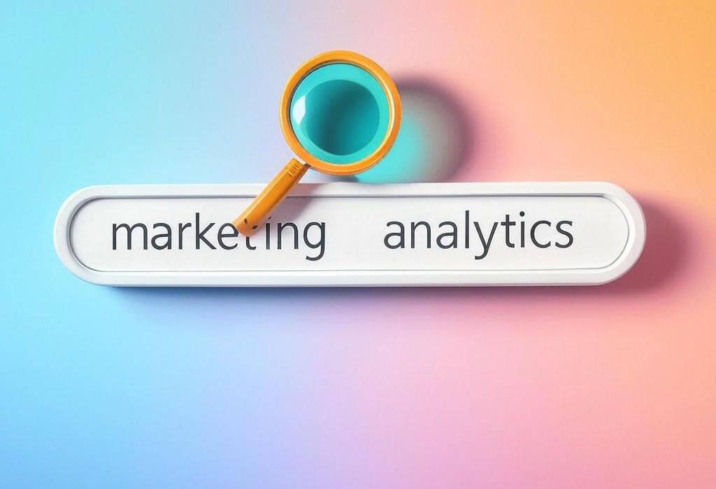 A search bar and a magnifying glass with a vivid gradient background exploring the topic of Marketing analytics unleashes the hidden power in your data. Discover game-changing insights that transform campaigns into profit machines. Stop guessing, start measuring!