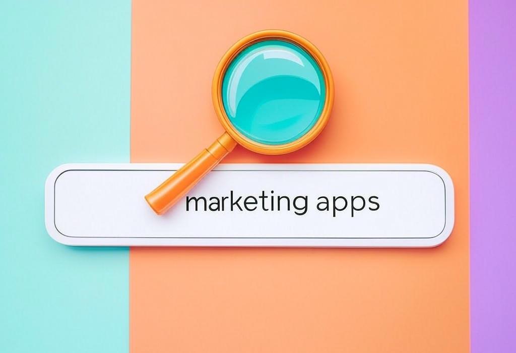 A search bar and a magnifying glass with a vivid gradient background exploring the topic of Marketing apps that supercharge your business! Discover powerful tools to streamline campaigns, boost engagement, and crush your competition. Why work harder when you can work smarter?