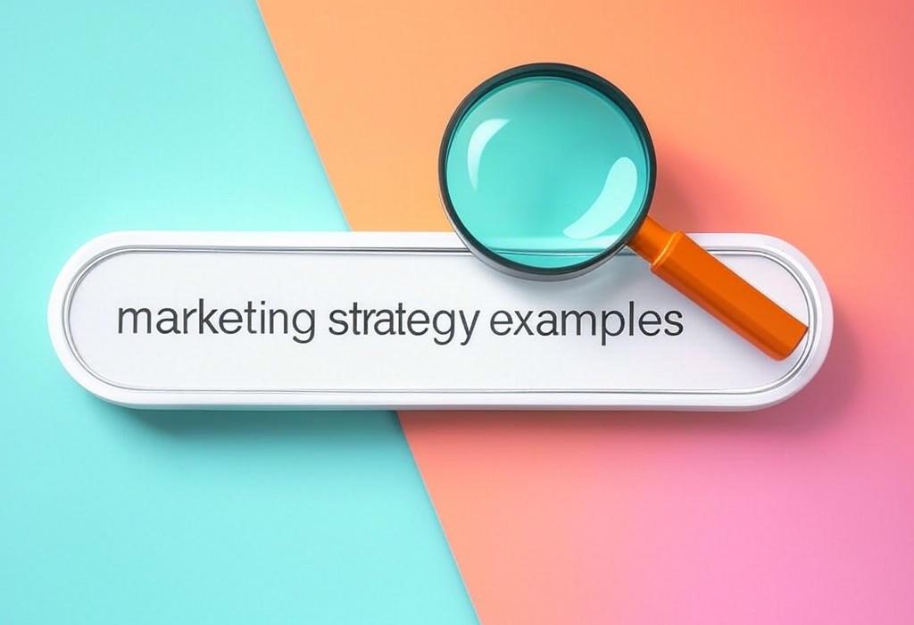 A search bar and a magnifying glass with a vivid gradient background exploring the topic of Discover marketing strategy examples that transformed struggling brands into industry leaders. Boost your business with proven tactics used by top companies worldwide.