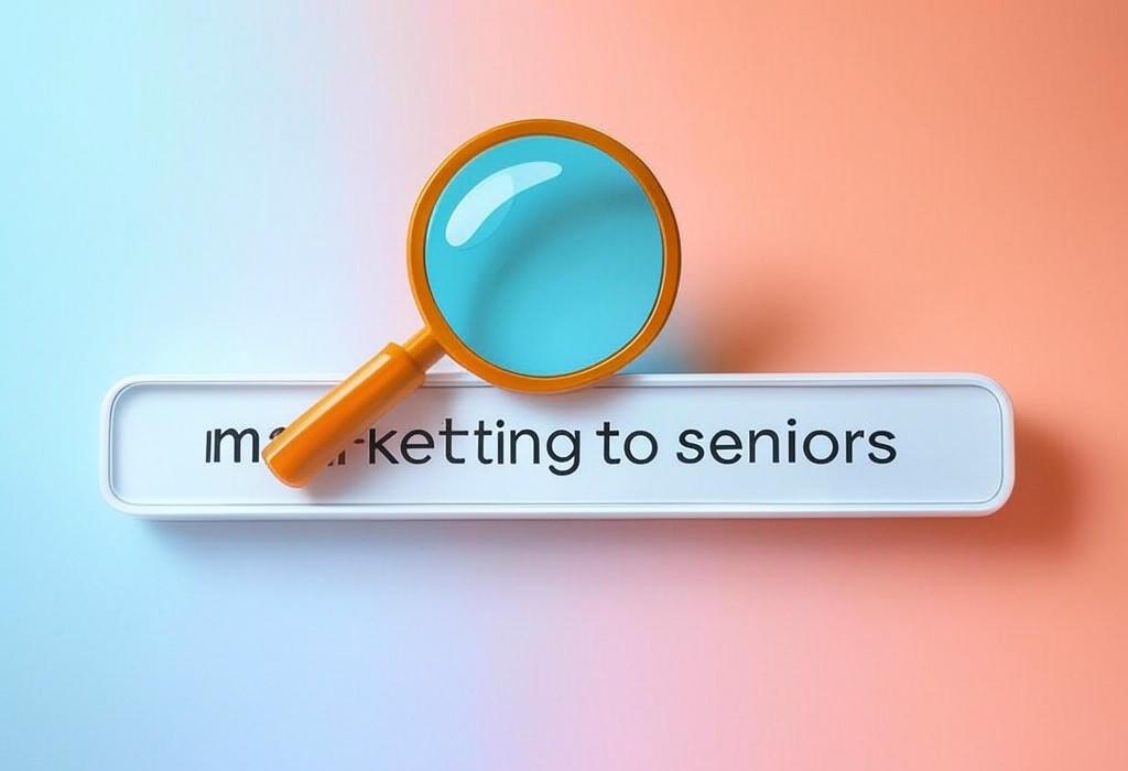 A search bar and a magnifying glass with a vivid gradient background exploring the topic of Marketing to seniors demands a unique approach. Discover the secrets to connect with this valuable demographic and unlock a goldmine of customer loyalty that most businesses overlook.