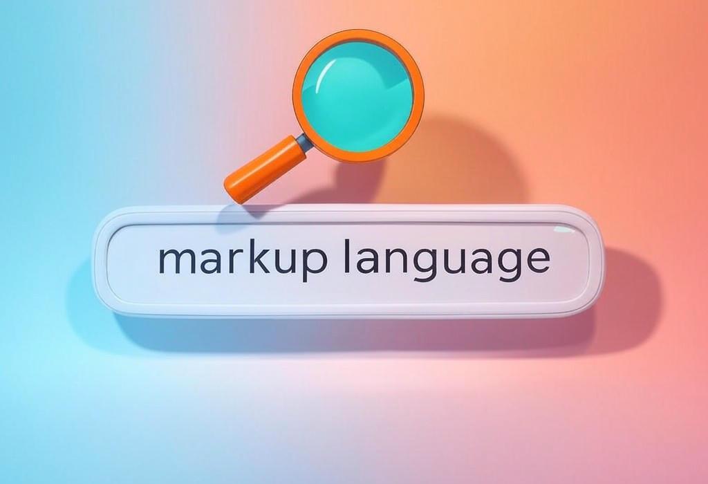 A search bar and a magnifying glass with a vivid gradient background exploring the topic of Markup languages shape the web you see every day. Discover how these hidden codes transform plain text into stunning websites and why mastering them gives you digital superpowers!