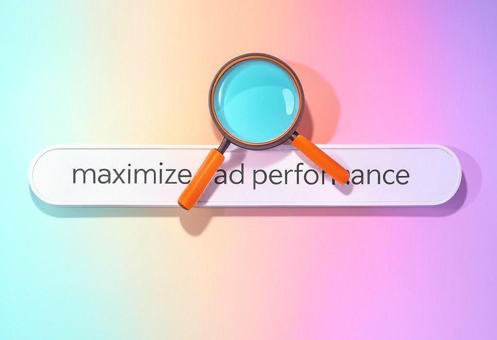 A search bar and a magnifying glass with a vivid gradient background exploring the topic of Maximize ad performance with our proven strategies and AI-powered tools. Unlock secrets that boost clicks, conversions, and ROI without wasting your precious marketing budget!