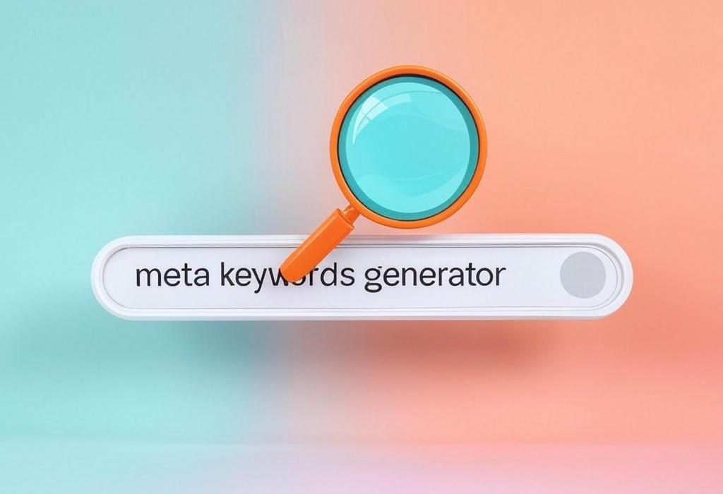 A search bar and a magnifying glass with a vivid gradient background exploring the topic of Meta keywords generator: Instantly create perfect SEO keyword tags for your website. Boost rankings, save time, and outsmart competitors with our free, easy-to-use tool. Try it now!