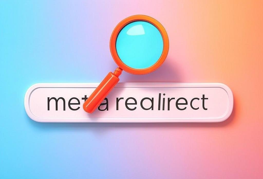 A search bar and a magnifying glass with a vivid gradient background exploring the topic of Meta redirects silently send visitors to new URLs without their knowledge. Learn how they work, why search engines often dislike them, and when they're actually worth using.