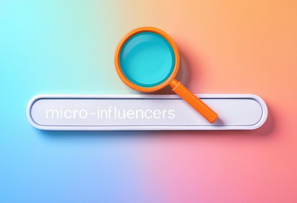 A search bar and a magnifying glass with a vivid gradient background exploring the topic of Micro-influencers pack more punch than celebrity endorsers! Discover how these social media gems with smaller followings deliver 60% higher engagement rates and authentic connections that boost your ROI.