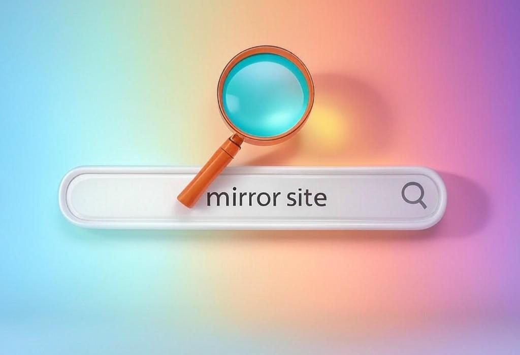 A search bar and a magnifying glass with a vivid gradient background exploring the topic of Mirror sites can be a secret SEO weapon or a risky move. Learn what they are, how they impact your rankings, and when they're actually worth using to boost your online presence.