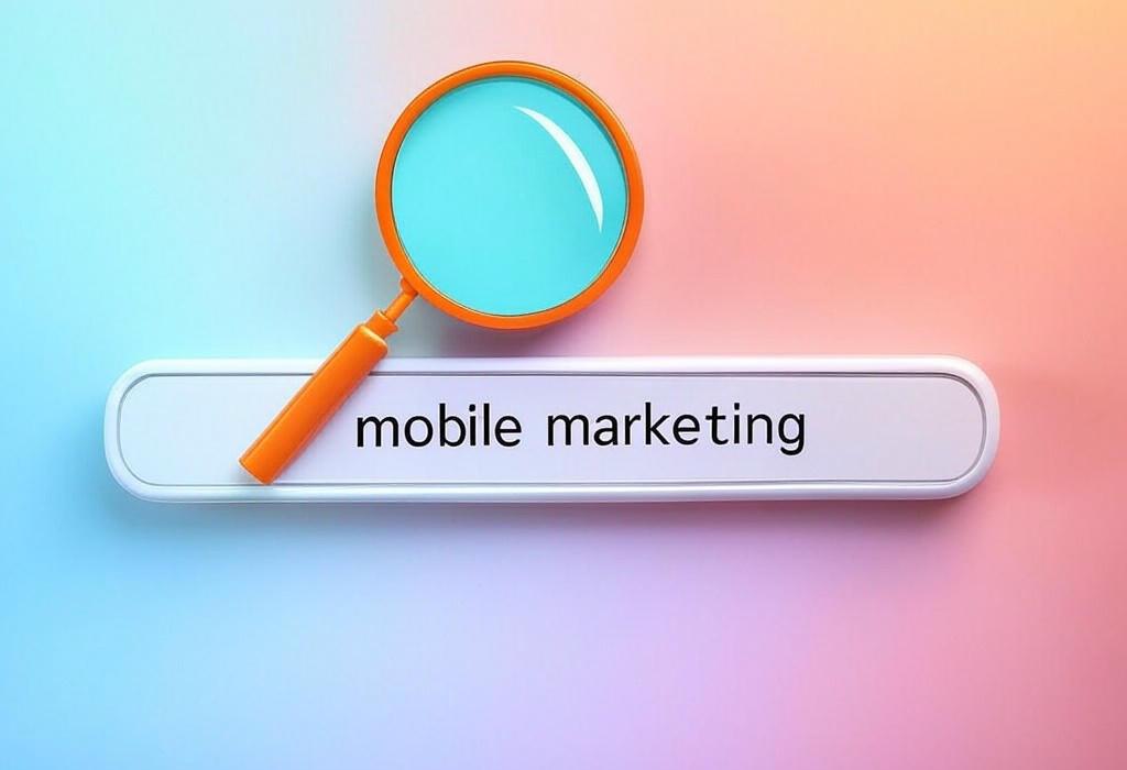 A search bar and a magnifying glass with a vivid gradient background exploring the topic of Mobile marketing unlocks powerful strategies to reach your audience on the go. Discover how to boost engagement, drive conversions, and stay ahead of competitors with these game-changing tactics.