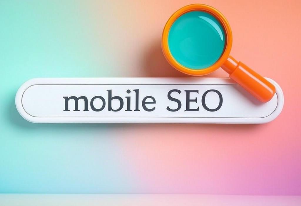 A search bar and a magnifying glass with a vivid gradient background exploring the topic of Mobile SEO secrets that boost your website's visibility on smartphones and tablets. Learn how to capture more traffic and keep visitors happy with these game-changing optimization tips!