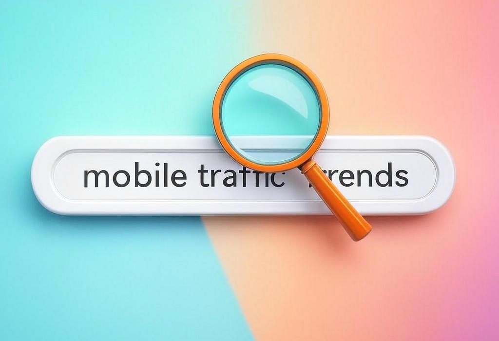 A search bar and a magnifying glass with a vivid gradient background exploring the topic of Mobile traffic trends are reshaping how users browse online. Discover surprising stats, expert insights, and tips to optimize your site for the constant shift to smartphones.