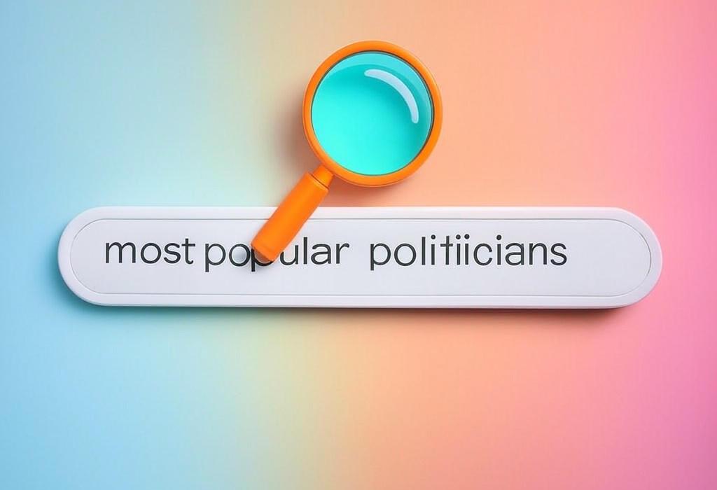 A search bar and a magnifying glass with a vivid gradient background exploring the topic of Most popular politicians revealed! Discover who's winning hearts, sparking controversy, and dominating headlines. Shocking approval ratings and rising stars you won't believe!