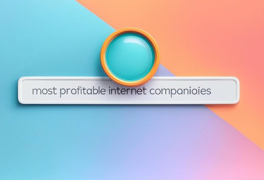 A search bar and a magnifying glass with a vivid gradient background exploring the topic of Discover the most profitable internet companies that dominate the digital landscape. From tech giants to rising stars, see who's making billions while shaping our online world.