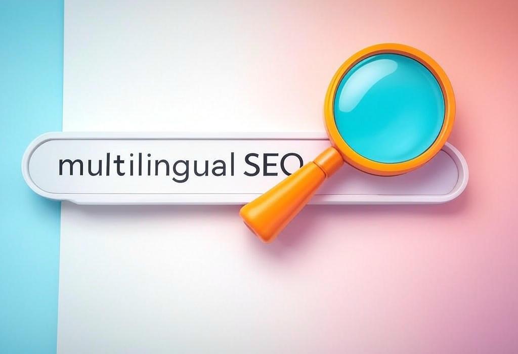 A search bar and a magnifying glass with a vivid gradient background exploring the topic of Multilingual SEO unlocks global growth! Discover expert strategies to reach international audiences, boost rankings across languages, and crush competitors worldwide. Don't miss these game-changing tactics.