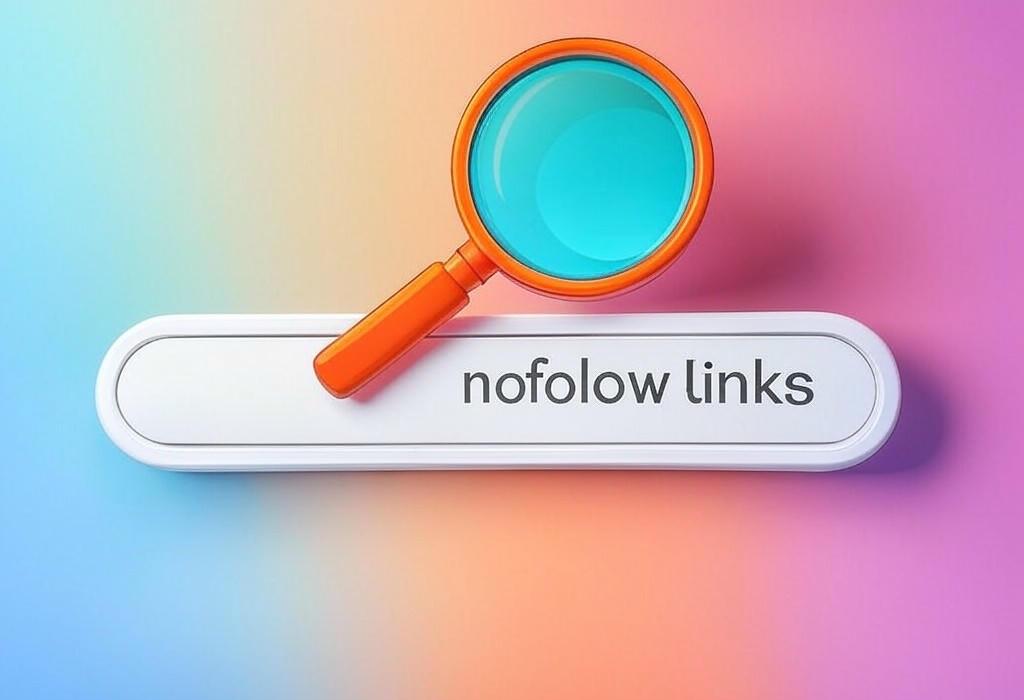 A search bar and a magnifying glass with a vivid gradient background exploring the topic of Nofollow links: the secret weapon your SEO arsenal is missing! Discover why these hidden gems matter, when to use them, and how they can boost your site's authority without Google penalties.