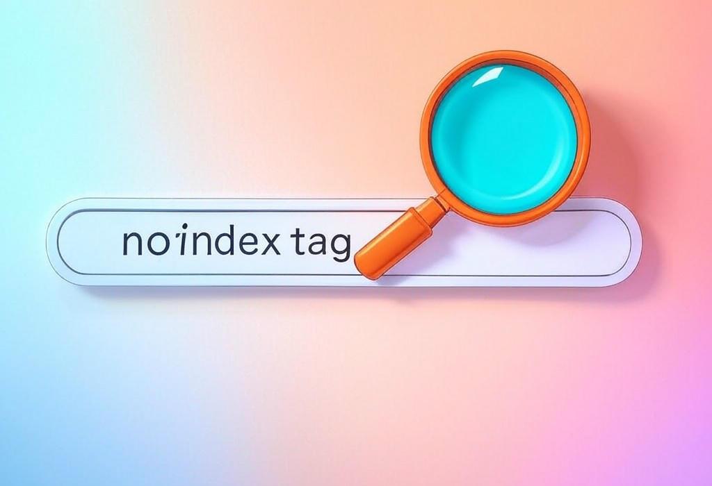 A search bar and a magnifying glass with a vivid gradient background exploring the topic of The noindex tag is your secret weapon to control what gets seen on Google. Need to hide pages from search results? Learn how this powerful HTML meta tag shields your content from prying eyes.