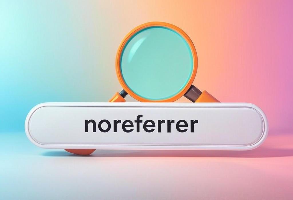 A search bar and a magnifying glass with a vivid gradient background exploring the topic of Noreferrer prevents sharing where your visitors came from. Learn why this HTML tag matters for your privacy and SEO, plus how to implement it correctly for better site security.