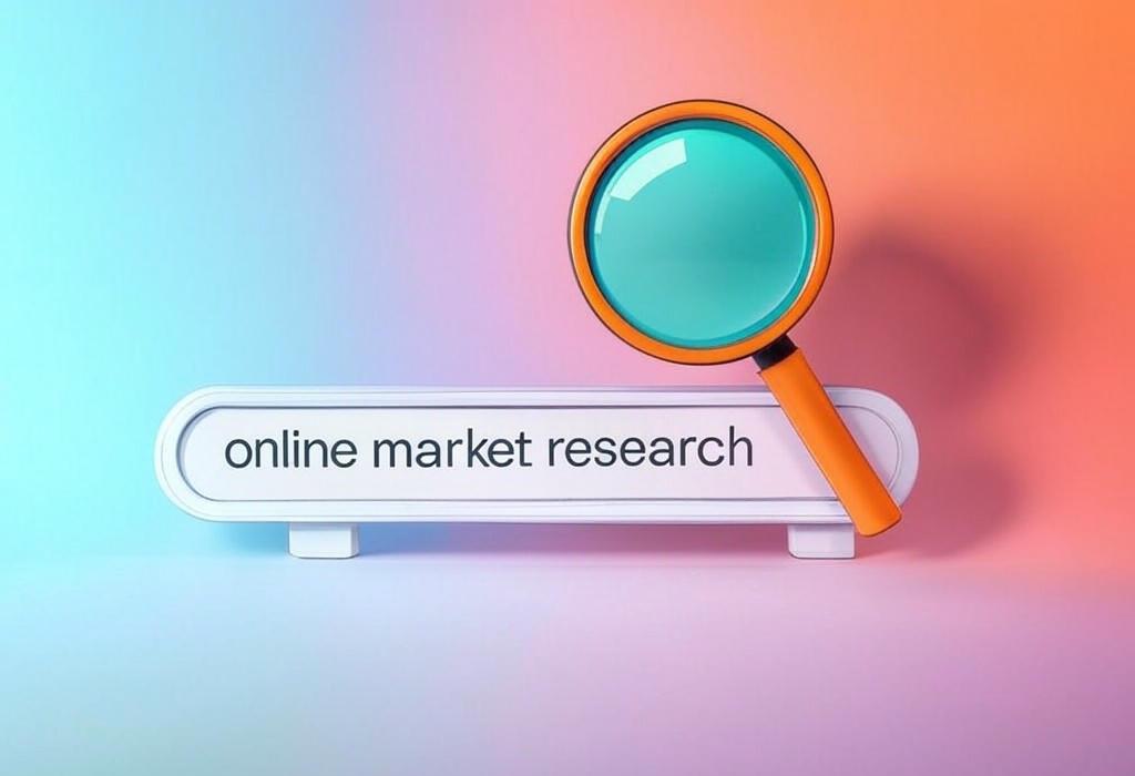 A search bar and a magnifying glass with a vivid gradient background exploring the topic of Online market research uncovers what your customers really want! Discover powerful strategies to gather insights, analyze competitors, and make smarter business decisions without breaking the bank.