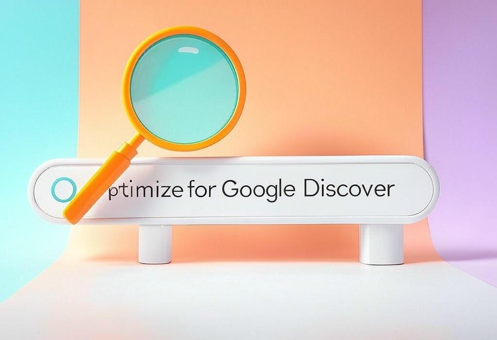 A search bar and a magnifying glass with a vivid gradient background exploring the topic of Optimize for Google Discover with our proven strategies that boost visibility and drive massive traffic to your content. Unlock the secret sauce to capture your audience's attention instantly!
