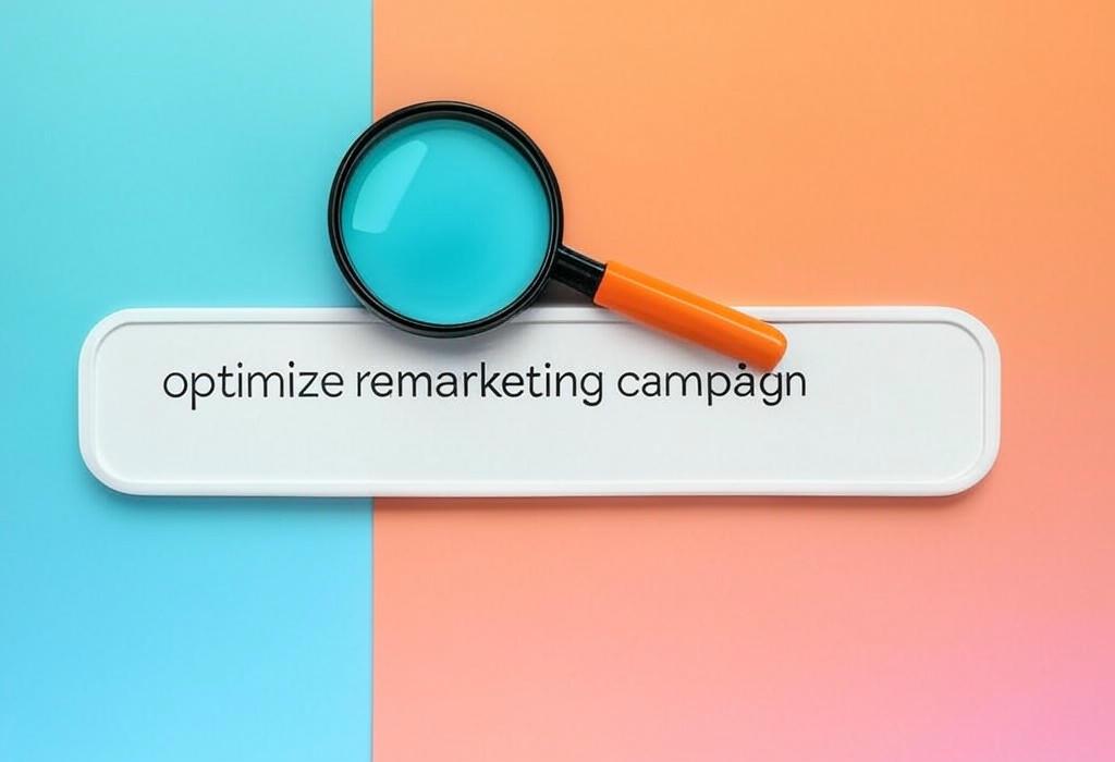 A search bar and a magnifying glass with a vivid gradient background exploring the topic of Optimize remarketing campaigns to stop wasting ad spend and start getting real results! Learn proven tactics that boost conversions and bring those wandering customers back to complete their purchase.