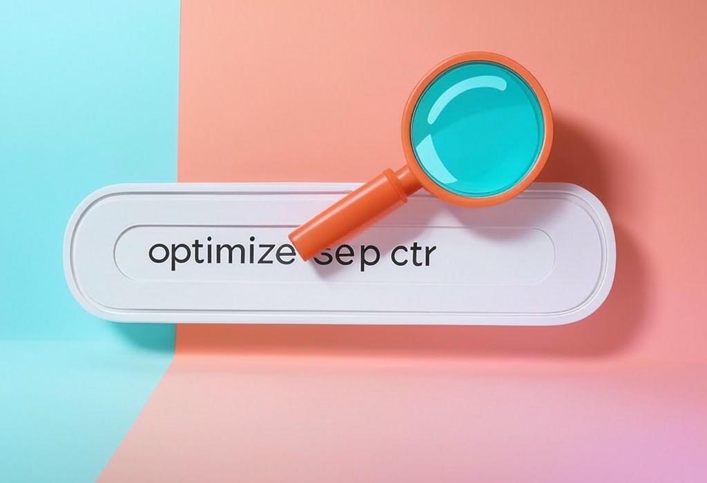 A search bar and a magnifying glass with a vivid gradient background exploring the topic of Optimize SERP CTR with proven tactics that skyrocket your click-through rates. Discover insider secrets to craft irresistible titles and descriptions that make searchers choose YOU over competitors!