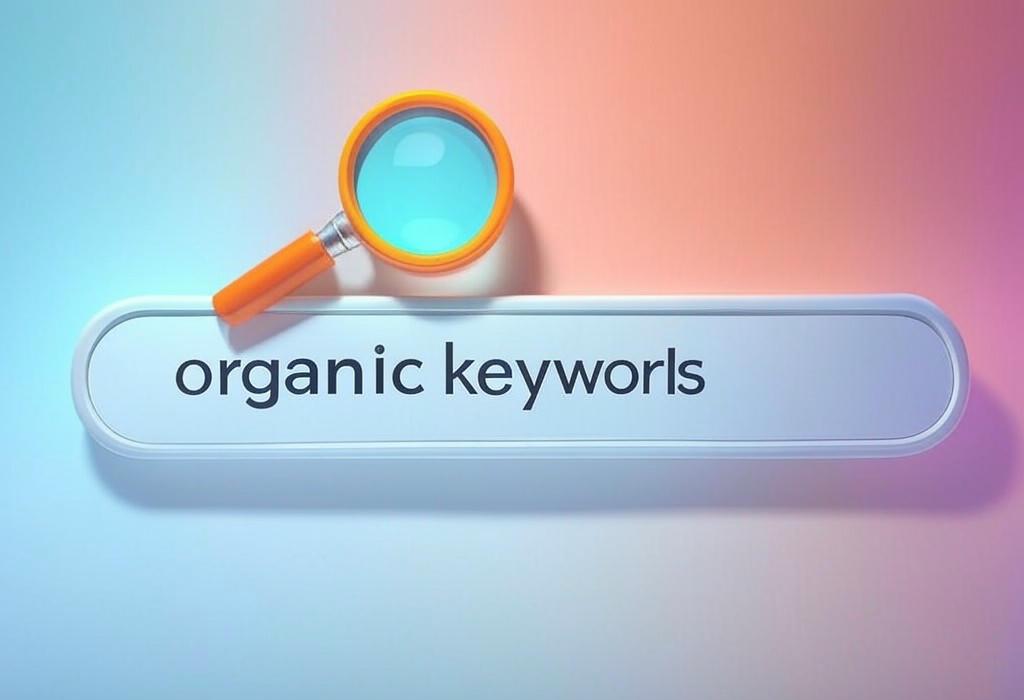 A search bar and a magnifying glass with a vivid gradient background exploring the topic of Organic keywords unlock your site's hidden potential! Discover how to find and use these powerful search terms to boost your rankings and drive more traffic without breaking the bank.
