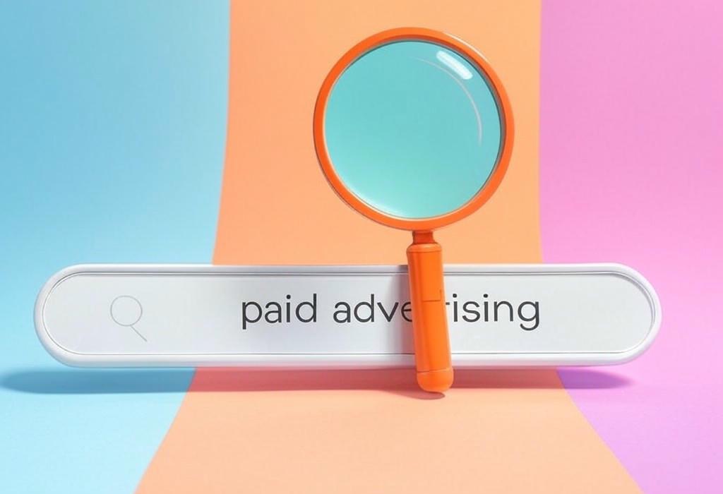 A search bar and a magnifying glass with a vivid gradient background exploring the topic of Paid advertising can transform your business visibility overnight. Get insider strategies to maximize ROI and leave competitors wondering how you're getting all those customers!