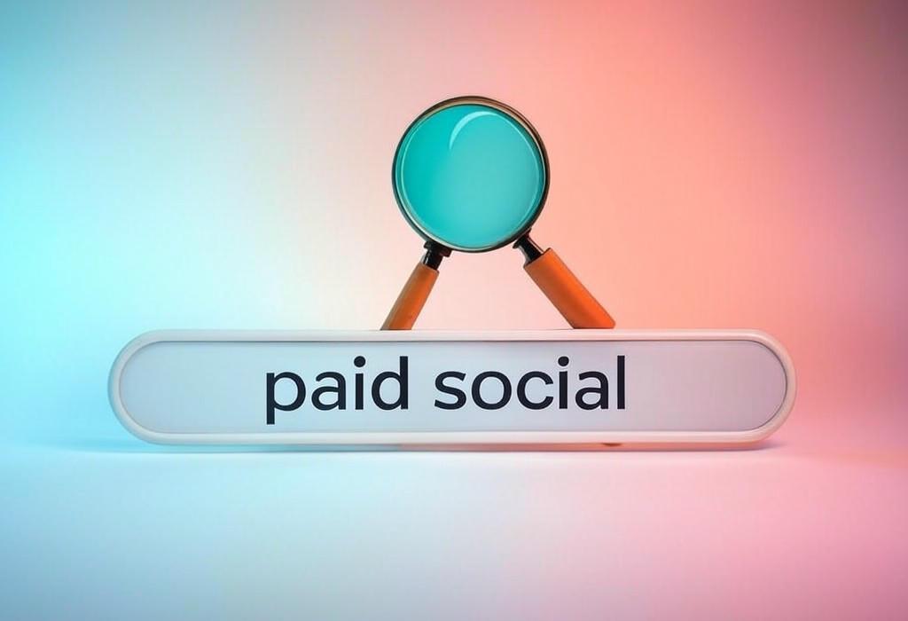 A search bar and a magnifying glass with a vivid gradient background exploring the topic of Paid social unlocks your brand's potential online. Discover powerful strategies that boost engagement, drive conversions, and maximize your ROI without breaking the bank. Start dominating today!